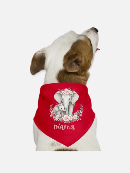 Mama coeur Couronne florale éléphant Baby Shower - Bandana pour chien - rouge - Devant