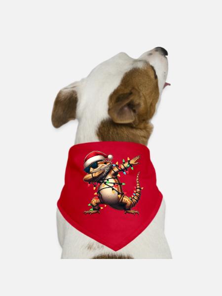 Polka Dot Bearded Dragon Lizard Sunglasses Cute - Dog Bandana - red - Front