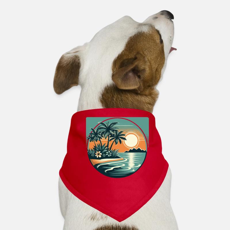 plage, palmier, coucher de soleil, vacances Bandana pour chien