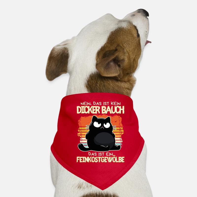 Feinkostgewölbe: Genervte schwarze Katze mit Bauch Hunde-Bandana