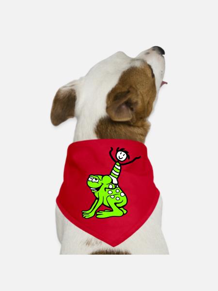 2 Freunde Frosch Junge Reiten Team Kröte Lustig - Hunde-Bandana - Rot - Vorne
