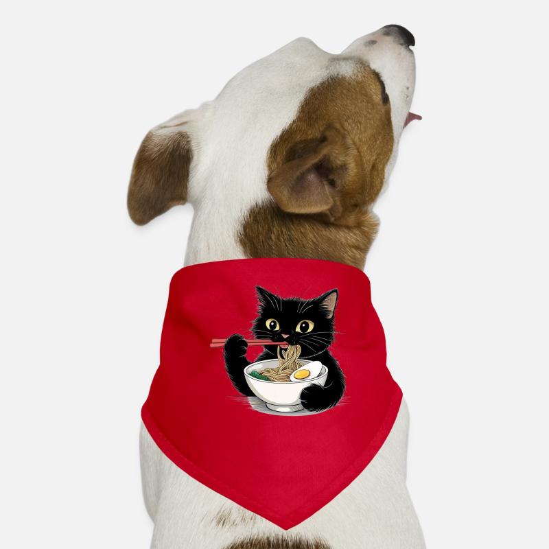 Chat noir mangeant des nouilles ramen Bandana pour chien