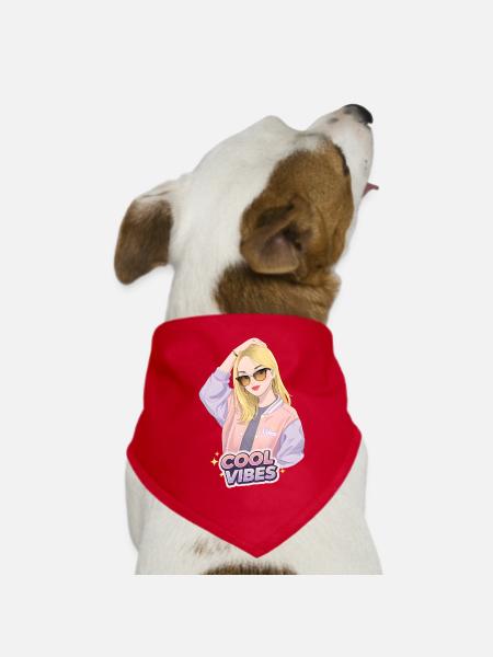 Cool Vibes – Stylish girl with sunglasses - Dog Bandana - red - Front