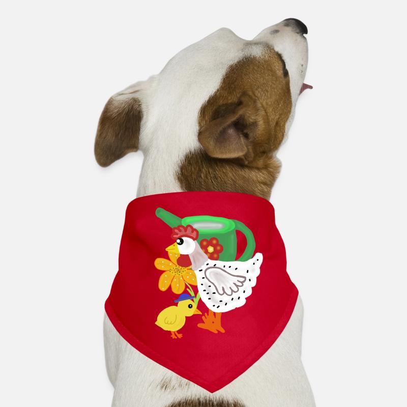 Poulet et poussin dans le jardin fleuri Bandana pour chien