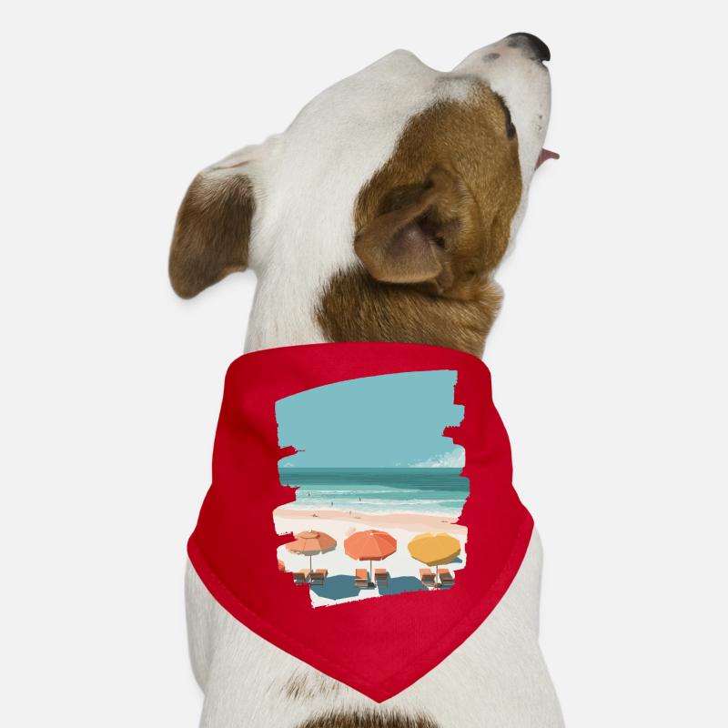 Colorful beach with umbrellas Dog Bandana