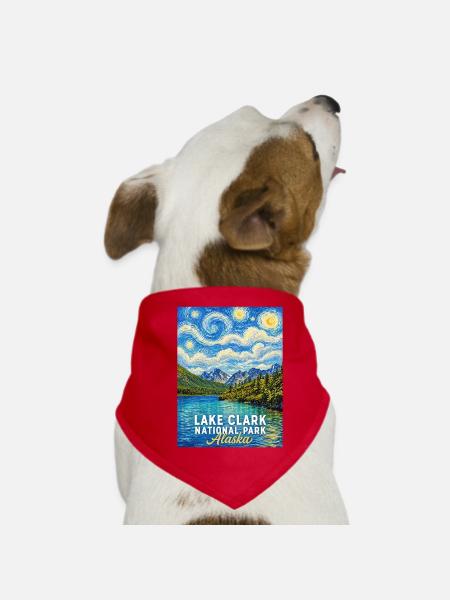 Lake Clark Alaska Landscape Art - Dog Bandana - red - Front