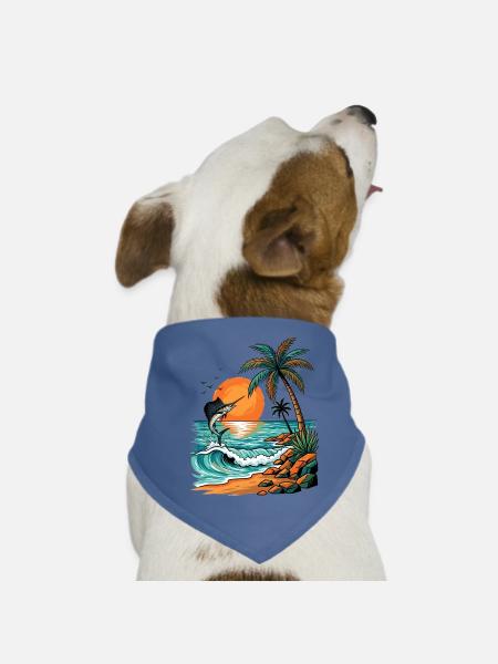 Sunset island with palm trees and sea beach - Dog Bandana - red - Front
