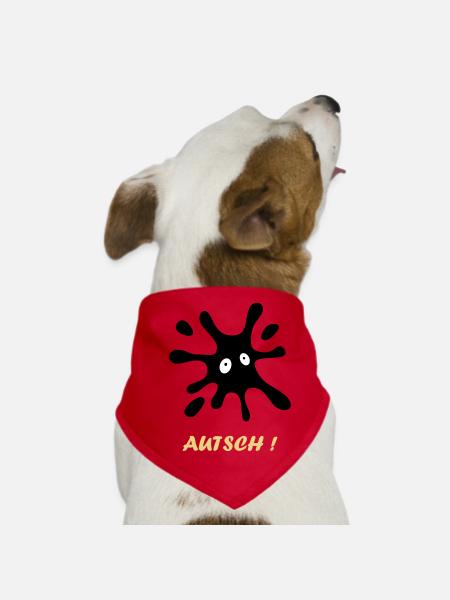 black spot with eyes - Ouch - Dog Bandana - red - Front