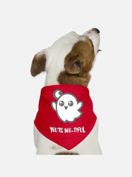 Déguisement de fantôme d’Halloween BOO-TIFUL Diction drôle - Bandana pour chien - rouge - Devant