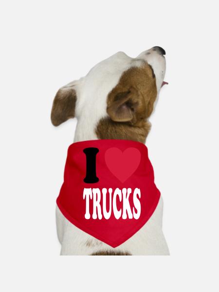 I love TRUCKS (colors selectable!) - Dog Bandana - red - Front