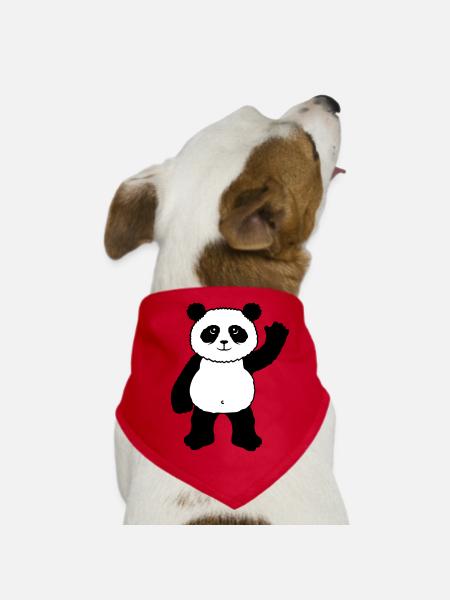 Aufrecht Stehender Panda Bär Winkt Freundlich - Hunde-Bandana - Rot - Vorne
