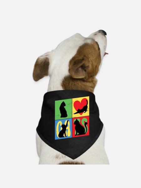 Katze Kätzchen Kater Silhouette Herz Bunt Kunst - Hunde-Bandana - Schwarz - Vorne