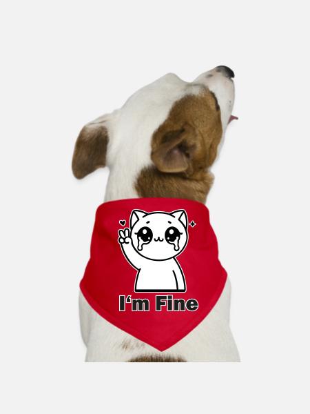 Crysis Cat Showing Peace Sign - "I'm Fine" Design - Dog Bandana - red - Front