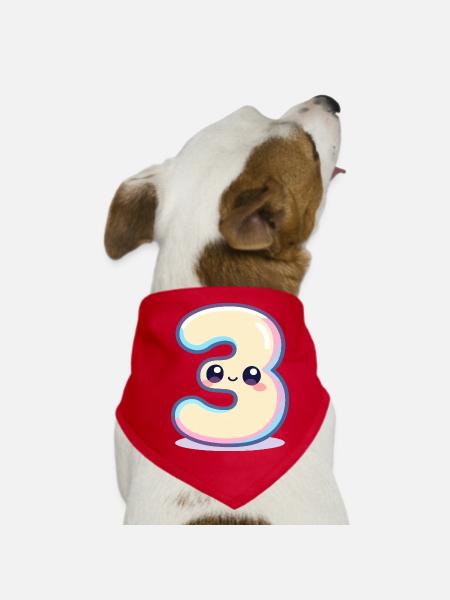 Number 3 Kawaii Pastel - Dog Bandana - red - Front