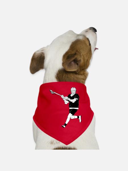 Black and White Lacrosse Player - Dog Bandana - red - Front