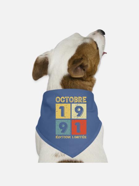 Octobre 1991 Anniversaire Idée Cadeau Vintage - Bandana pour chien - rouge - Devant