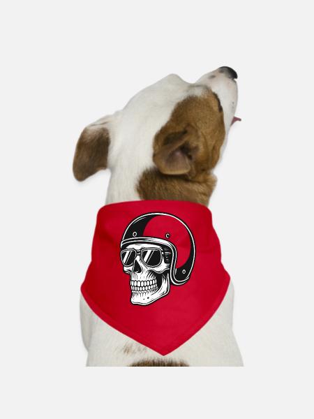 Skeleton biker with helmet image - Dog Bandana - red - Front