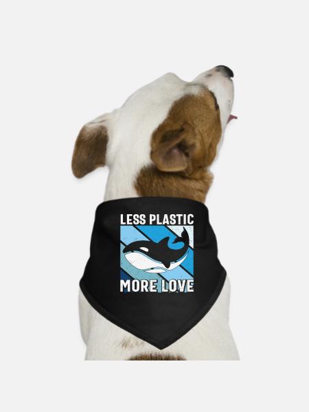 Less Plastic More Love Save The Sea Orca Whale - Dog Bandana - black - Front