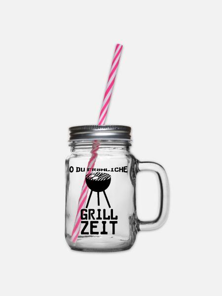 O du fröhliche Grillzeit Grillen Party Geschenk - Henkelglas mit Schraubdeckel - Klar