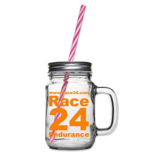 Race24 Logo in Orange - Glass jar with handle and screw cap