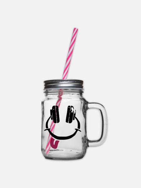 Kopfhörer - Smiley - Zunge - Henkelglas mit Schraubdeckel - Klar