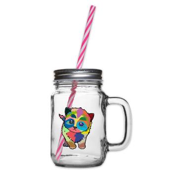 Kleine bunte süße Katze - Henkelglas mit Schraubdeckel - Klar - Rechts