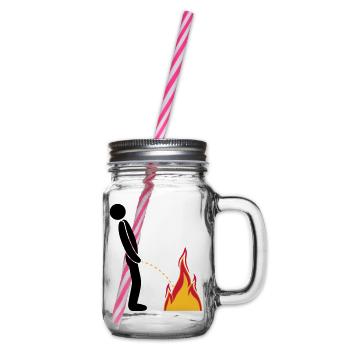 feuer loeschen flammen heiss feuerwehr logo im ste - Henkelglas mit Schraubdeckel - Klar - Rechts