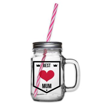 Mum / Mom / Baby / Mummy / Mother's day / Birth - Glass jar with handle and screw cap - clear - Right