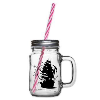 WindRose with sailing ship Bstyled leisure fashion - Glass jar with handle and screw cap - clear - Right