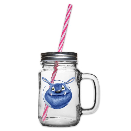 blaues Monster - Henkelglas mit Schraubdeckel
