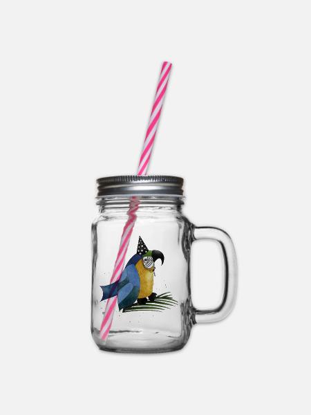 Happy Birthday Kleiner Papagei - Henkelglas mit Schraubdeckel - Klar