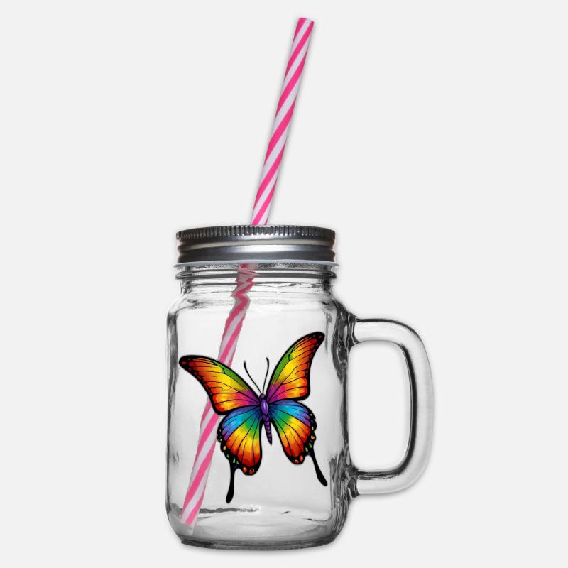Regenbogen Schmetterling - Henkelglas mit Schraubdeckel - Klar
