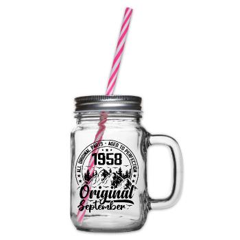 1958 September Original 66 Years Anniversary Gift - Glass jar with handle and screw cap - clear - Right