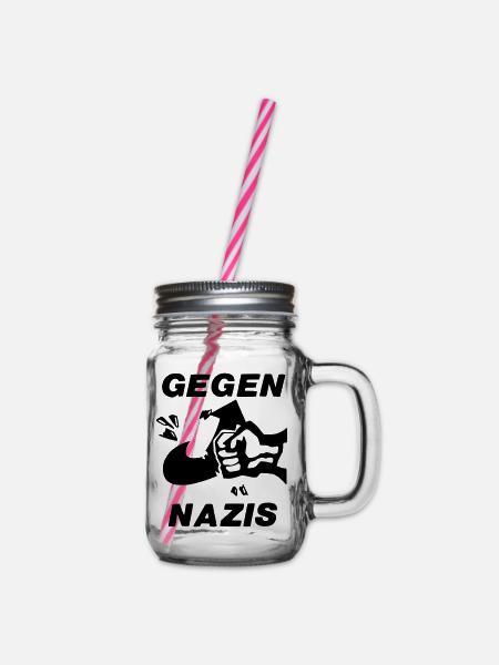 Gegen Nazis - Henkelglas mit Schraubdeckel - Klar