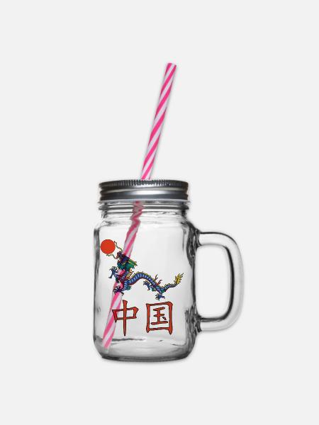 Blauer Drache von China - Henkelglas mit Schraubdeckel - Klar
