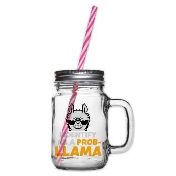 I Identify As A Probllama Cool Lama Problem Spruch - Henkelglas mit Schraubdeckel - Klar - Rechts