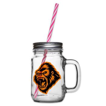 Gorilla Head - Glass jar with handle and screw cap - clear - Right