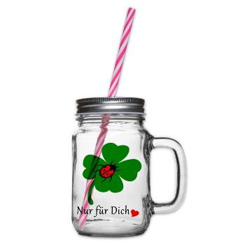 Shamrock with ladybug - Glass jar with handle and screw cap - clear - Right