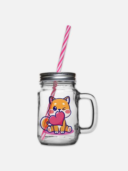 Süßer Fuchs mit Herz-Emblem - Henkelglas mit Schraubdeckel - Klar