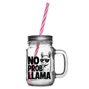 No Prob Llama – Cooles Schwarz-Weiß-Lama - Henkelglas mit Schraubdeckel - Klar - Rechts
