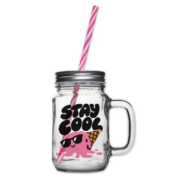 Stay Cool – Eiscreme mit Sonnenbrille - Henkelglas mit Schraubdeckel - Klar - Rechts