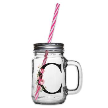 C Buchstabe Monogram Floral - Henkelglas mit Schraubdeckel - Klar - Rechts