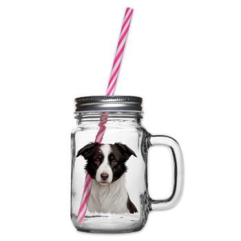 Border Collie Porträt: Treuer Blick - Henkelglas mit Schraubdeckel - Klar - Rechts