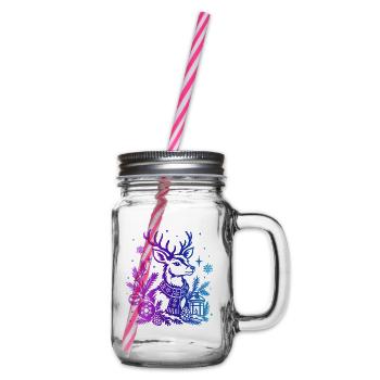 Winterhirsche mit Farbverlauf und Ornamenten - Henkelglas mit Schraubdeckel - Klar - Rechts