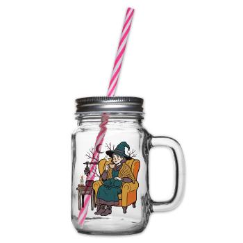 Die Hexe beim Tee mit ihrer Katze - Henkelglas mit Schraubdeckel - Klar - Rechts