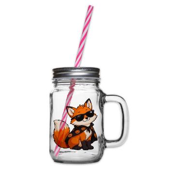 Fuchs mit Sonnenbrille und Kürbiscape - Henkelglas mit Schraubdeckel - Klar - Rechts