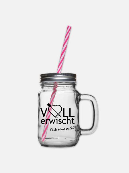 Voll erwischt Liebe verliebt Paar Heirat Geschenk - Henkelglas mit Schraubdeckel - Klar
