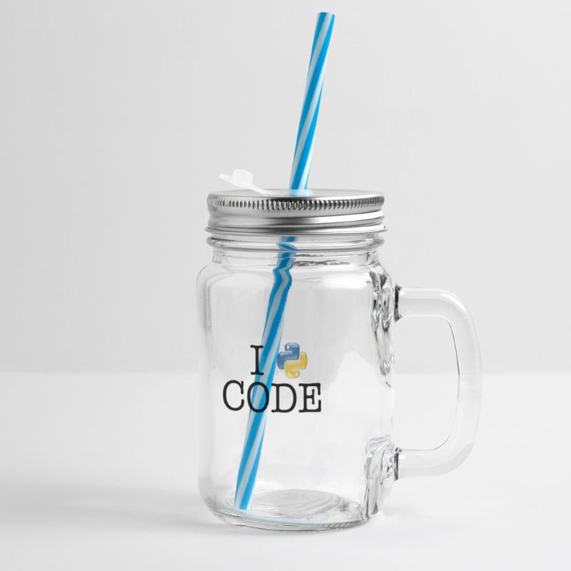 I love code - Python Glass jar with handle and screw cap