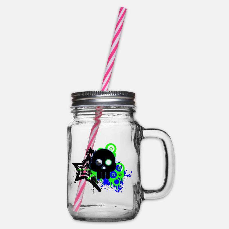 Neon Schädel Spritzer - Henkelglas mit Schraubdeckel - Klar