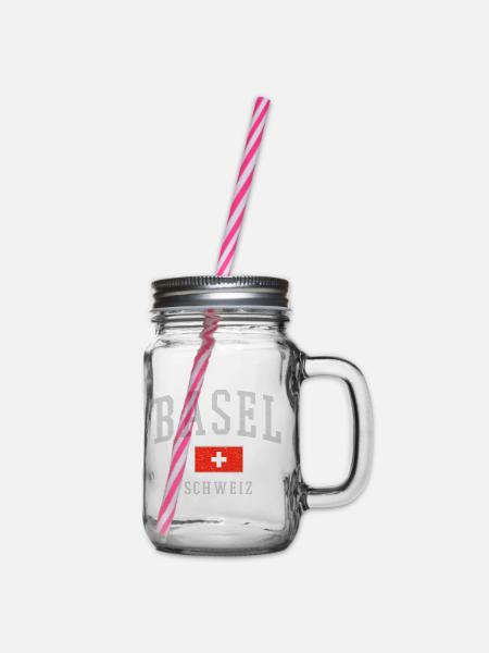 Basel Schweiz Emblem Druck - Henkelglas mit Schraubdeckel - Klar